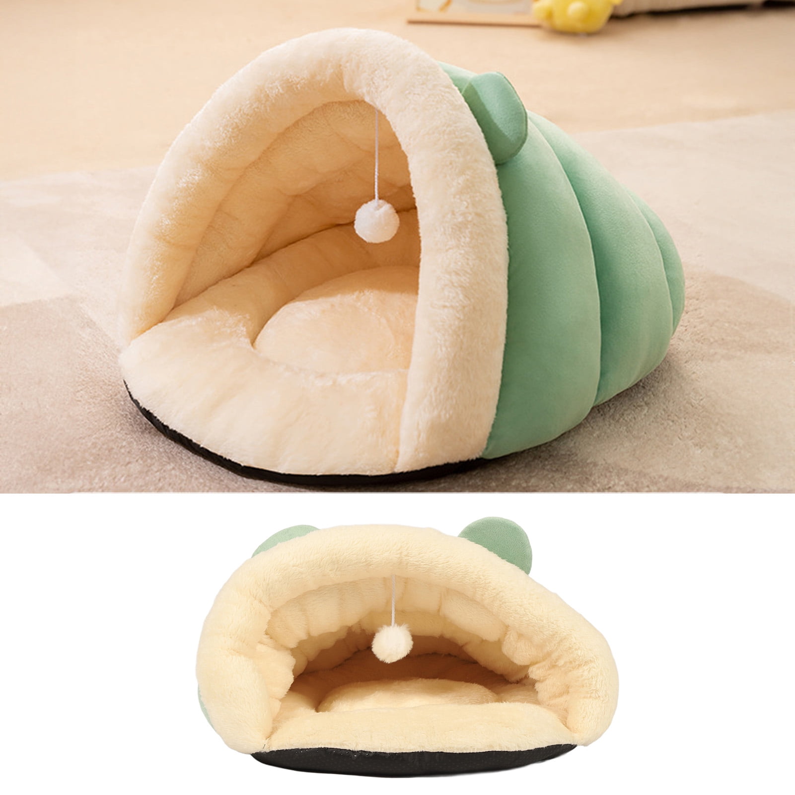 NFTIGB Premium Triangle Cat Cave Bed, Semi-Enclosed Indoor Pet Tent Nest, Comfortable Warm Plush House for Sleep, Small Green, 19.6 inches / 50 cm