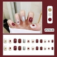 thumbnail image 5 of Press On Nails HUOGUO, color rojo vino, estilo francés, 24 unidades, 5 of 5
