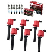 Set of 6 ISA Red Ignition Coils and Motorcraft Spark Plugs for 2001-2008 Ford Escape 3.0L V6 2005-2008 Mercury Mariner 3.0L V6 Replacement for FD502