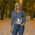thumbnail image 5 of Knosfe Womens Halloween Shirts Button V Neck Spooky Bat Pumpkin Casual Blouses 3/4 Sleeve Scary Spider Ghost Fall Tops Navy L, 5 of 6