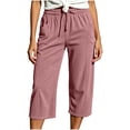 thumbnail image 2 of IUYRTFE Women's Corduroy Capri Pants with Drawstring Elastic Waist and Pockets Loose Fit Cropped Trousers for Summer and Fall Casual Wear, 2 of 8