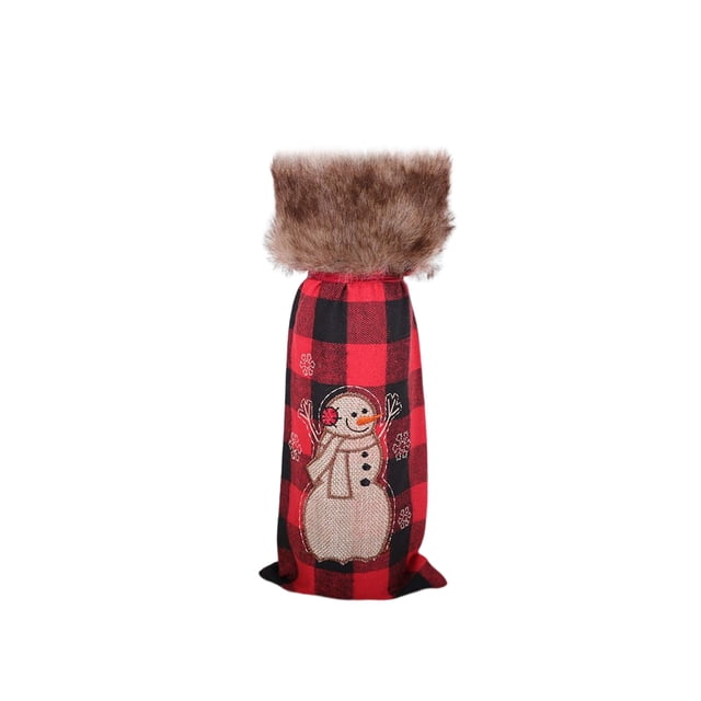 Naiovety Botella de vino de Navidad cubierta antipolvo Festival vestido flexible tela práctica funda protectora fiesta restaurante vacaciones Kits de decoración para fiestas Muñeco de nieve Naiovety HA069853-02