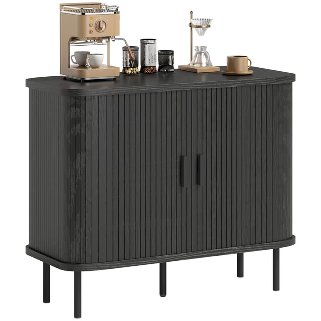 HOMCOM Buffet Bahut, Armoire de Rangement de Cuisine à Lattes, Noir