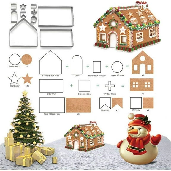 10 Pieces Gingerbread House Cookie Cutter Set,Ginger House Stainless Steel Cookie Cutter for Holiday,Gingerbread House Kit for Holiday,Winter,Christmas Party