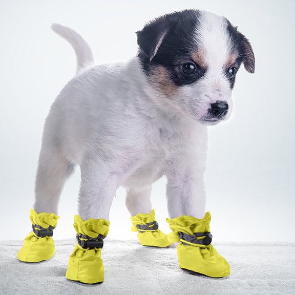 4PCS/Set Dog Shoes for Small Medium Dogs,Non- Water Resistant Pet Booties,Paw Protector for Winter Snow Rain Outdoor Walking, for Puppies Cats Pet Footwear(Yellow, Size 5: 2.17"(Width))