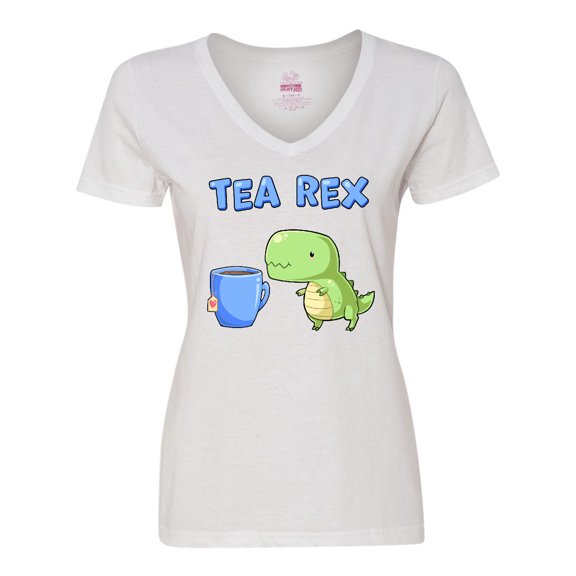 Inktastic Tea Rex Cute Green Dinosaur Pun Women's V-Neck T-Shirt