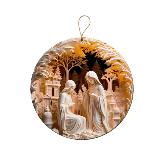 Nativity Scene Ornament with Double-Sided Acrylic Printing for Christmas Tree Decoration, 3.15 Inch Religious Holiday Keepsake Gift