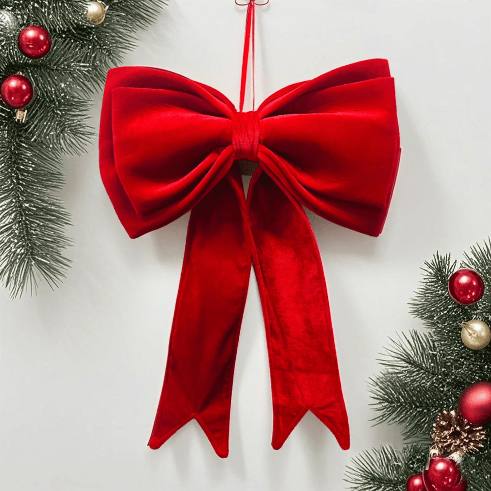 Christmas Red Velvet Christmas Bow, 19*28 inch Large Christmas Tree Topper Bow, Oversized Xmas Velvet Ribbon Gift Bow, Christmas Bows for Christmas Home Wreath Tree Decoration