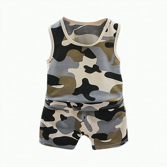 Kids Clothes Boys Toddler Girls Fashion Outfits Set Baby Unisex Spring Summer Camouflage Printed Sleeveless Training 12 18 24 Month 3T 4T 5T T Shirt Crew Tank Tees Shorts 2 Piece
