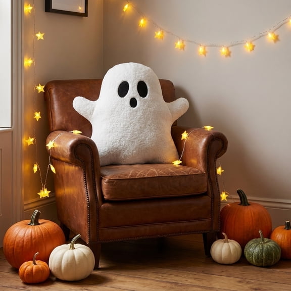 Kiddiway Halloween Throw Pillow Ghost Shape - Soft Plush Ghost Pillow, Cute Halloween Pillows Decor, Plush Figurine for Party, Great Halloween Pillow Gift, Spooky Plushies,White