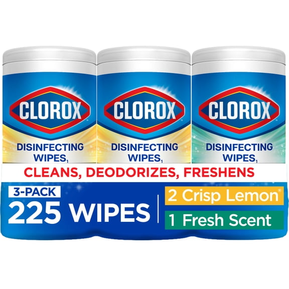 Clorox Disinfecting Cleaning Wipes Variety Pack, Bleach Free, Fresh Scent and Crisp Lemon, 75 Count Each, Pack of 3