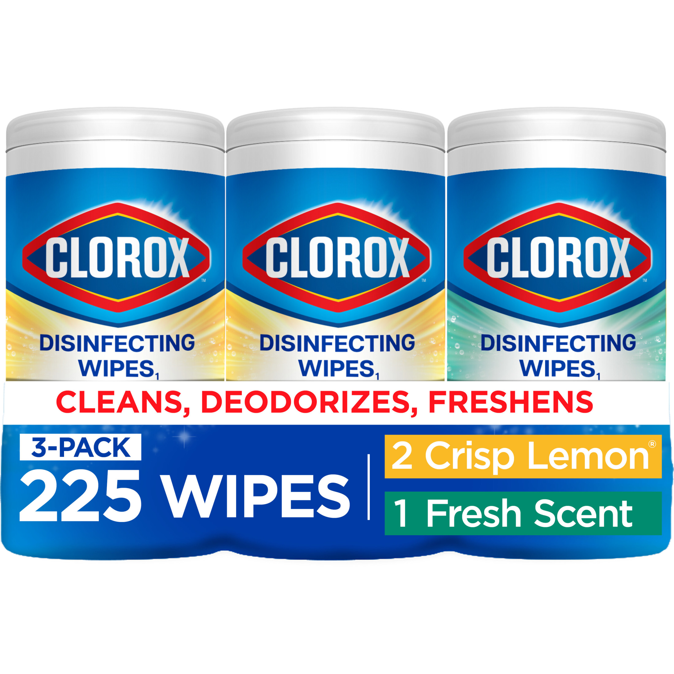 Clorox Disinfecting Cleaning Wipes Variety Pack, Bleach Free, Fresh Scent and Crisp Lemon, 75 Count Each, Pack of 3