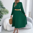 thumbnail image 6 of CIENVNSTG Midi Dresses for Women Casual Pleated Dress Soild Color Round Neck Long Sleeves Pockets Dress Cover Up Formal Green S, 6 of 7