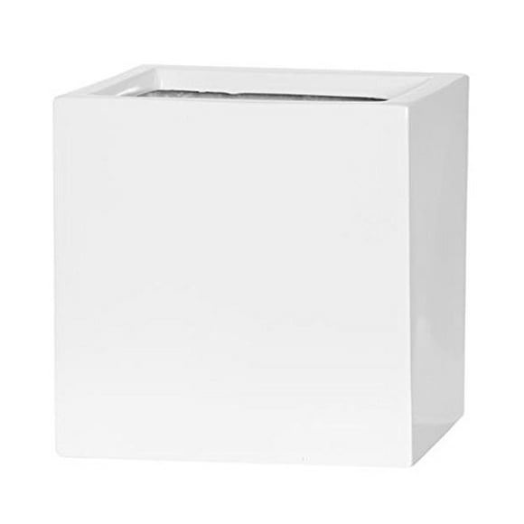 Pots de Poterie Modernes Blancs Brillants Carrés pour Intérieur Extérieur 8x8x8 en Forme de Cube en Fibre de Pierre - Fleur