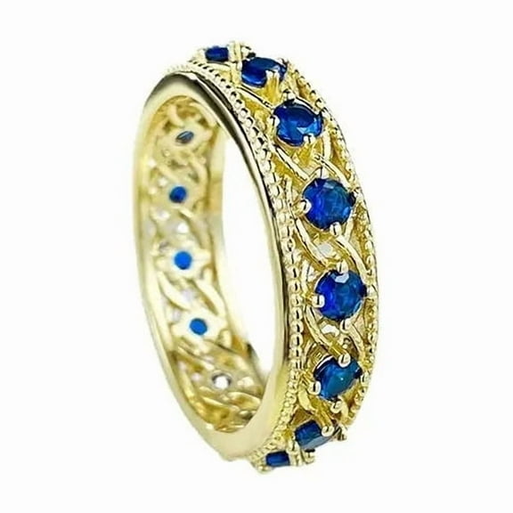 Round-Cut Lab-Created Blue Sapphire Full Eternity Wedding Band Ring in 925 Sterling Silver – Timeless Elegance for Women