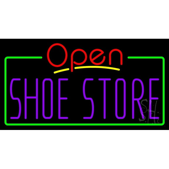 Purple Shoe Store Open LED Neon Sign 20 x 37 - inches, Black Square Cut Acrylic Backing, with Dimmer - Bright and Premium built indoor LED Neon Sign for store interior Dcor, Storefront.
