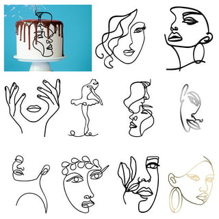 10 PCS Boho Cake Toppers Acrylic Minimalist Art Line Lady Face Cake  Decorations for Wedding Bridal Shower Woman Girl Birthday Party Supplies  (Gold)
