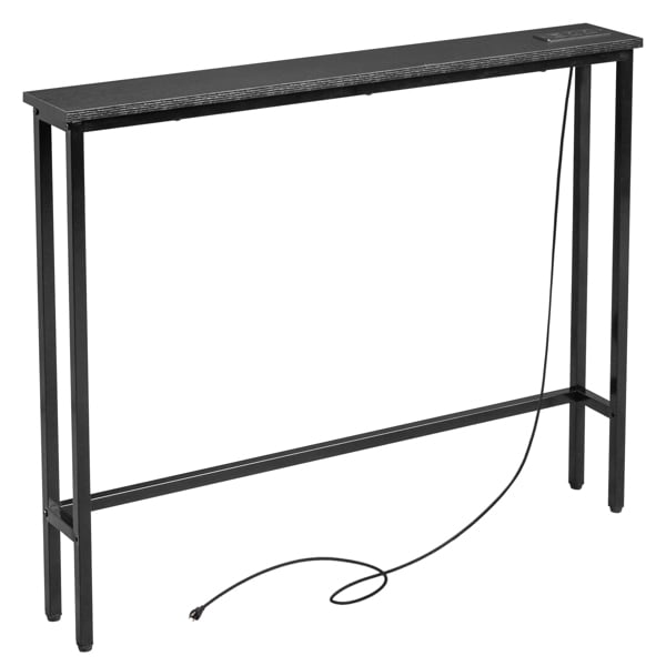 39.4" Narrow Console Sofa Table - Oak Wood & Black Metal, Adjustable Feet, Stable Metal Frame for Living Room, Behind Sofa, Apartments, Dorms