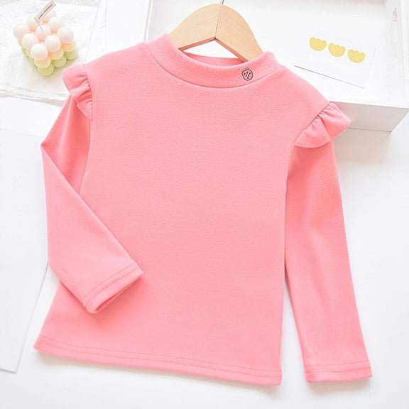 Girls T shirts Long Sleeve Crewneck Solid Color Soft Fleece Fall Winter Cozy Inner Layering T-Shirts for Girls Size 3-4Y