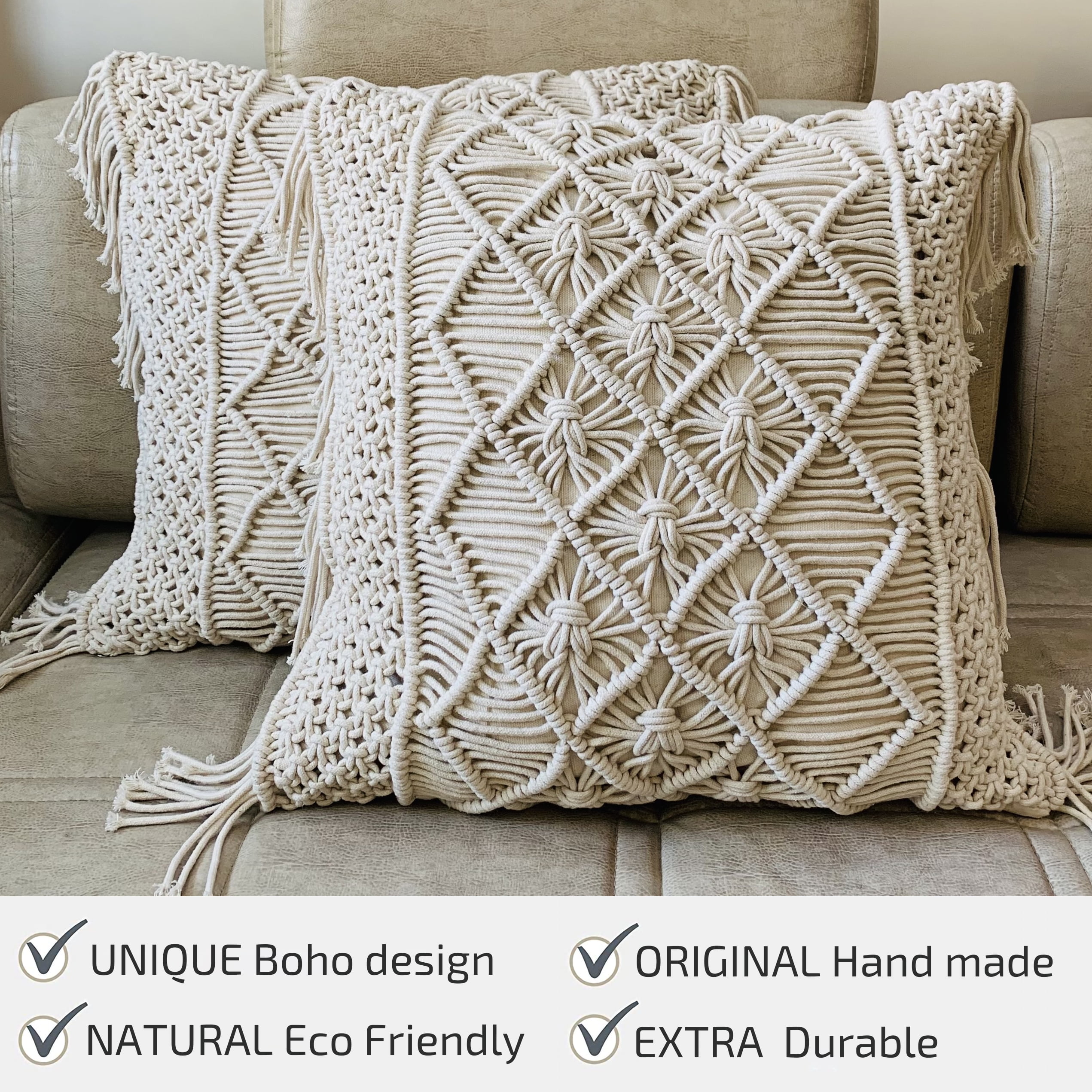  Booque Valley Pack of 2 Decorative Throw Pillow Covers, Ultra  Soft Modern Braid Patterned Square White Cushion Covers Giant Stretchy  Pillow Cases for Sofa Couch Bedroom(22 x 22 inch, Grey Blue) 