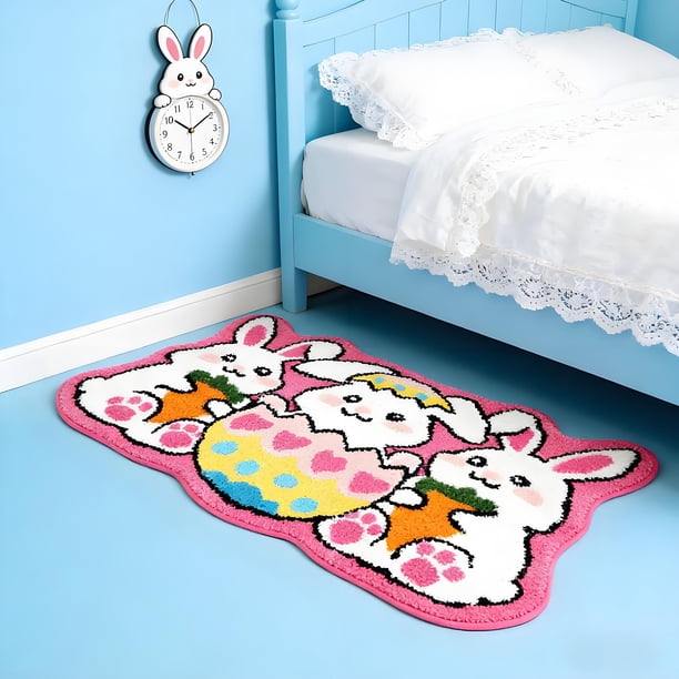 Tapete con forma de conejo de Pascua | Alfombra antideslizante supersuave y acogedora para dormitorio, porche, pasillo y dormitorio | 60 x 40 cm, poliéster multicolor, ideal para decoración de