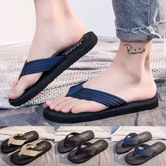 YAYUBA Mens Beach Sandals Black,Men Shoes Fashion Beach Flip Flops Flat Toe Sandwich Beach Flip Flops for Men