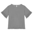thumbnail image 4 of Faraee 3/4 Sleeve Cotton Linen Cropped Tops for Teen Girls Kids Ruffle Hem Crewneck Solid Blouses Summer Loose Shirt 5t 6t 7t 8t 5-15 Years Grey, 4 of 6