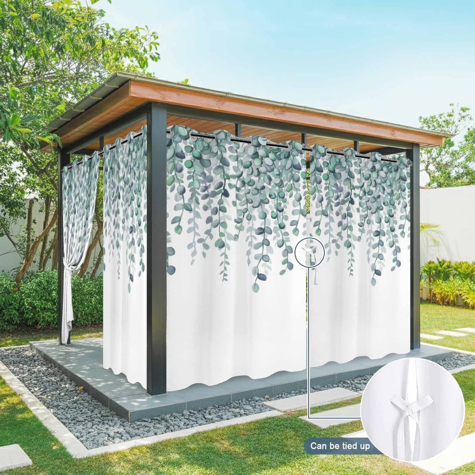 Outdoor Curtains for Patio Waterproof, Teal Green Eucalyptus Leaves Outdoor Privacy Panels Grommet, Spring Plants Leaves Country Blackout Outside Curtains for Porch/Cabana 54"x108", 1 Panel