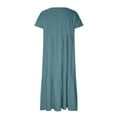 thumbnail image 5 of Homenesgenics Dresses for Women Womens Dresses Summer Fashion Casual Looes V-Neck Short Sleeve Long Dress Solid Pleated Dresses Blue XL, 5 of 6