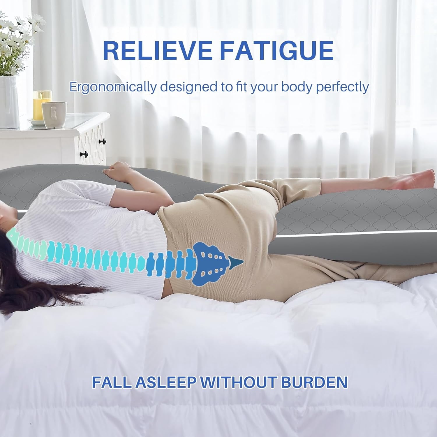 Galenzoov 20x54 Long Body Pillow for Adults - Firm Body Pillow Insert with Shredded White Memory Foam, Soft Support for Side Sleeping, Pregnant Women, Washable Grey