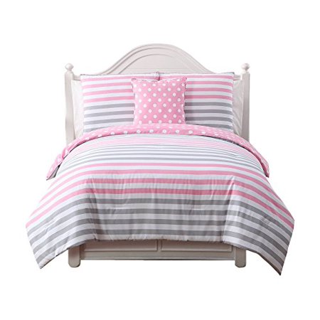 Reversible Kids Girls Teen Pink Gray Polka Dots And Stripes Twin