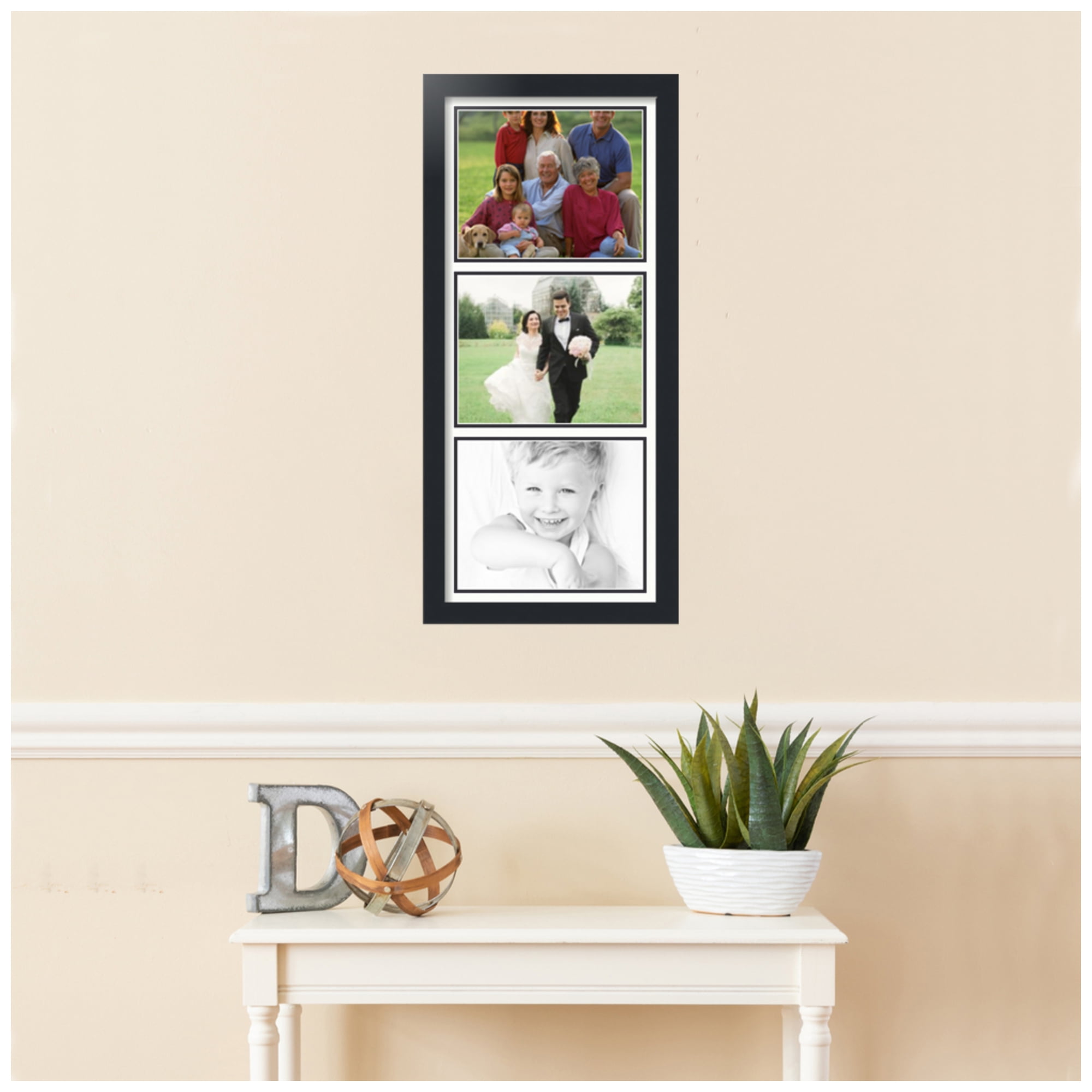 ArtToFrames Collage Photo Picture Frame with 3 - 8x10" Openings, Framed in Black with Fabric White and Black Mats (CDM-3926-5767)