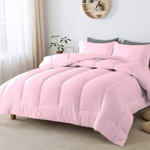 D.N.G. BEDDINGS 1 Piece Luxury Straight Line Pattern Comforter, Premium Super Soft, 800 Thread Count, 100% Egyptian Cotton, Twin/Twin XL Size Light Pink Solid Color