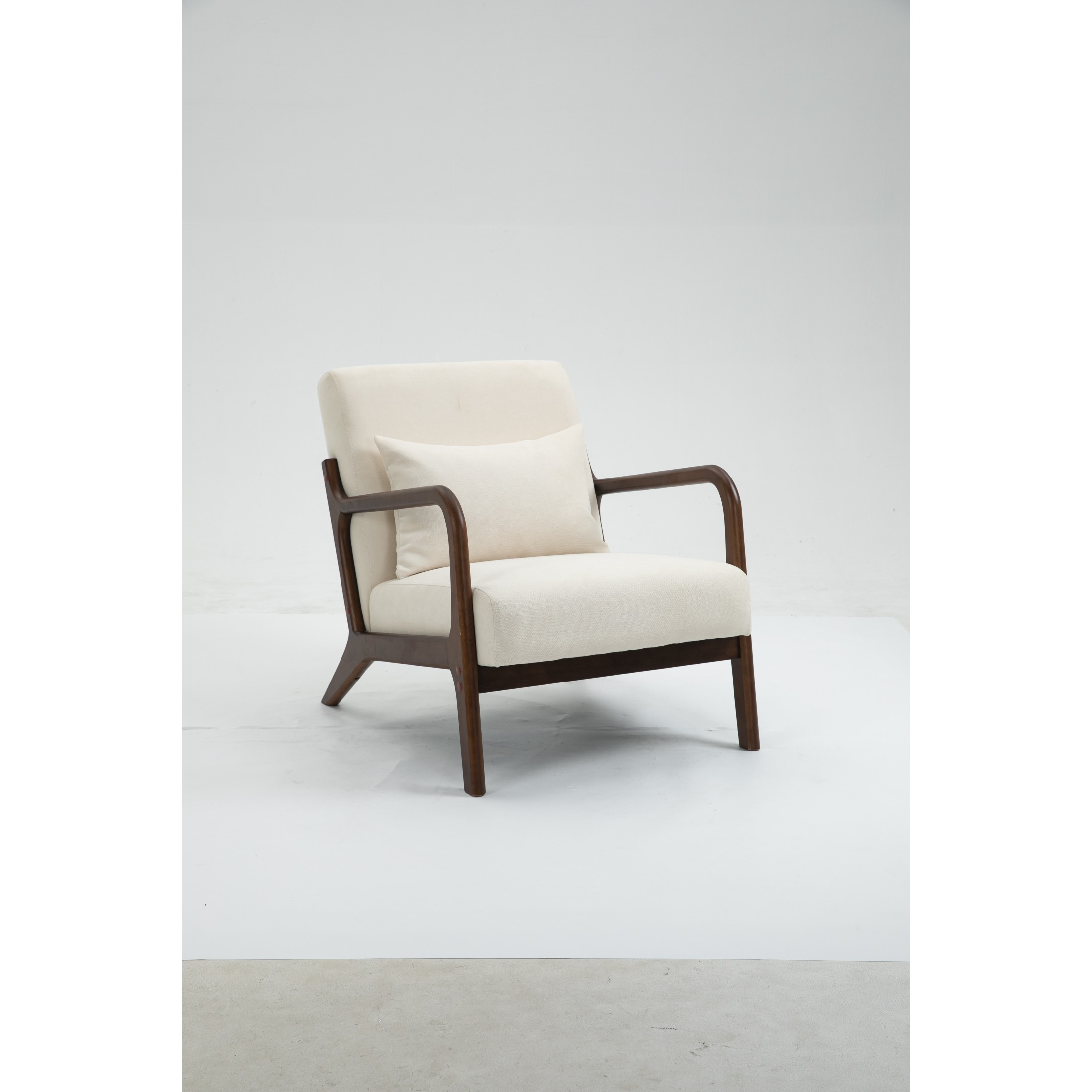 GDF Studio Ciara Mid-Century Modern Solid Wood Accent Chair, Reading Armchair for Living Room, Bedroom, White & Walnut