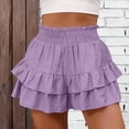 thumbnail image 5 of Linen Ruffle Shorts for Women Baggy Elastic High Waisted Layered Shorts Casual Flowy Wide Leg Tiered Shorts Purple M, 5 of 5