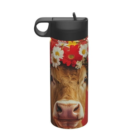 

Ocsxa White And Red Daisy Cow Print 18 oz Insulated Water Bottle With Straw Stainless Steel Sports Water Cup Flask Wide Mouth Travel Thermal Mug for Home Office or Car