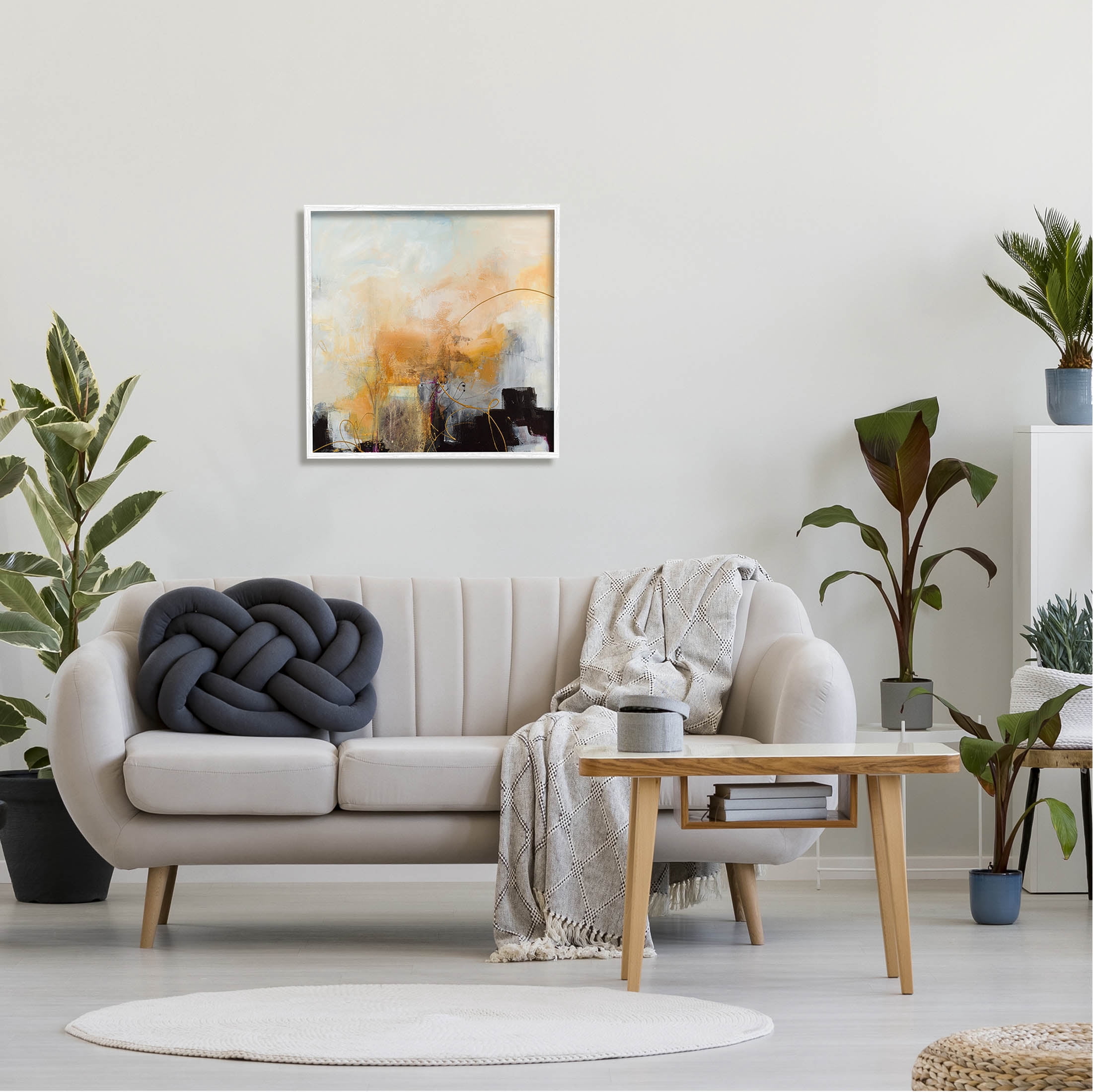 Stupell Industries Bold Yellow Blocked Shapes Painting White Framed Art Print Wall Art, Design by Ruth Fromstein