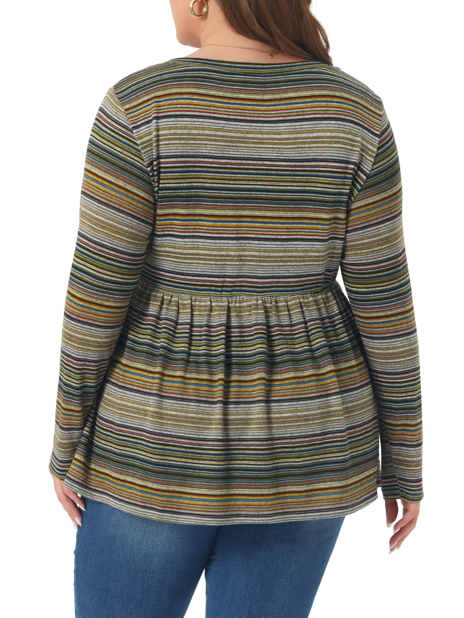 DARING DIVA Women's Plus V Neck Stripe Peplum Knit Blouse 4X Green