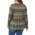 thumbnail image 4 of DARING DIVA Women's Plus V Neck Stripe Peplum Knit Blouse 2X Green, 4 of 6