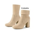 thumbnail image 6 of BLISSFUL STEP Women's Boots Faux Suede Rounded Toe Block Heel Foldable Ankle Boots Khaki 9, 6 of 7