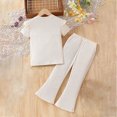 thumbnail image 4 of UngA Girl's 2 Piece Outfits Leopard Print Clothing Set Toddler Kids Cute Heart Graphic Short Sleeve Tee and Flare Bell Bottom Pants 7-8 Years,Beige, 4 of 4
