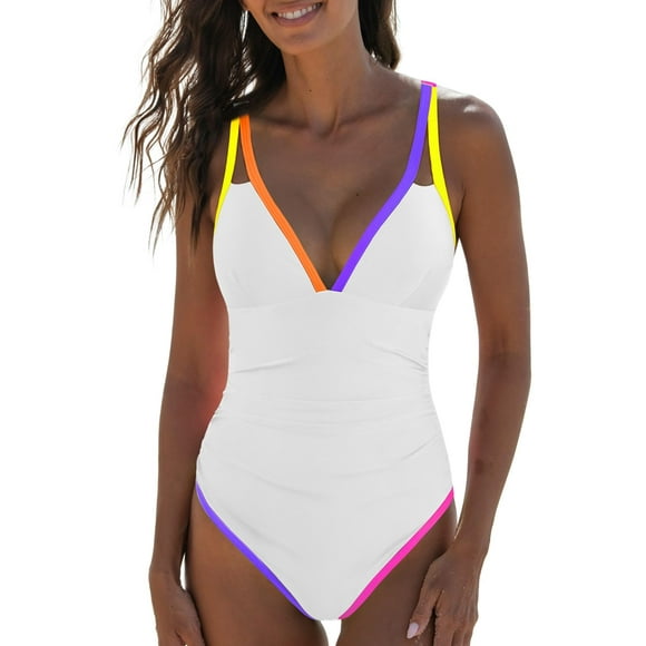 Traje de baño de una pieza popvil para mujer Tummy Control, color blanco