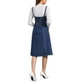 thumbnail image 3 of Women Midi Denim Dress Sleeveless Sweetheart Neck Smocked Cross Back A-Line Belted Jean Dresses XS Dark Blue, 3 of 6