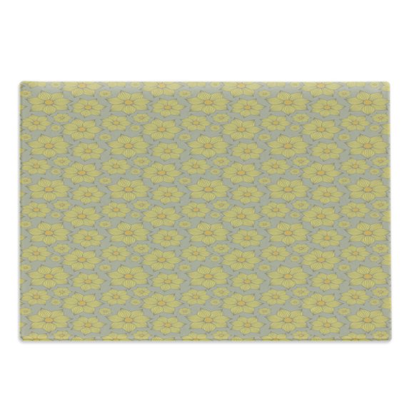 Floral Cutting Board, Hand-Drawn Doodle Yellow Floral Petals in Various Sizes on Grey Background Print, Decorative Tempered Glass Cutting and Serving Board, Large Size, Multicolor, by Ambesonne