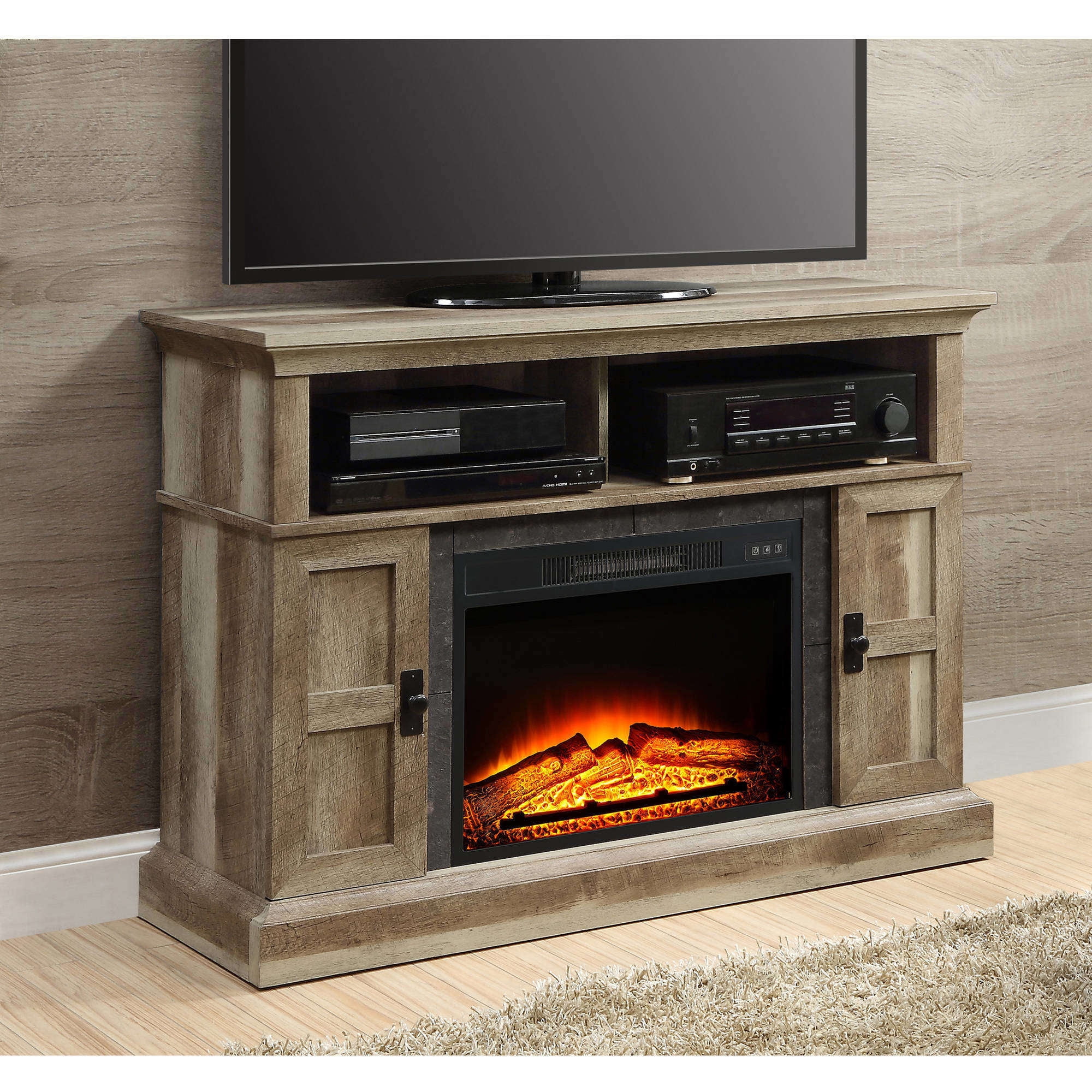 Weathered Rustic Electric Fireplace 55" TV Stand Entertainment with Remote New | eBay Whalen Media Fireplace Console for TVs up to 55"