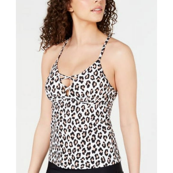 Hula Honey LEOPARD Juniors' Printed Push-up Tankini Swim Top, US Medium