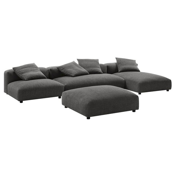 Modway Solace 4PC Modular Fabric Upholstery Sectional Sofa w/Ottoman in Charcoal