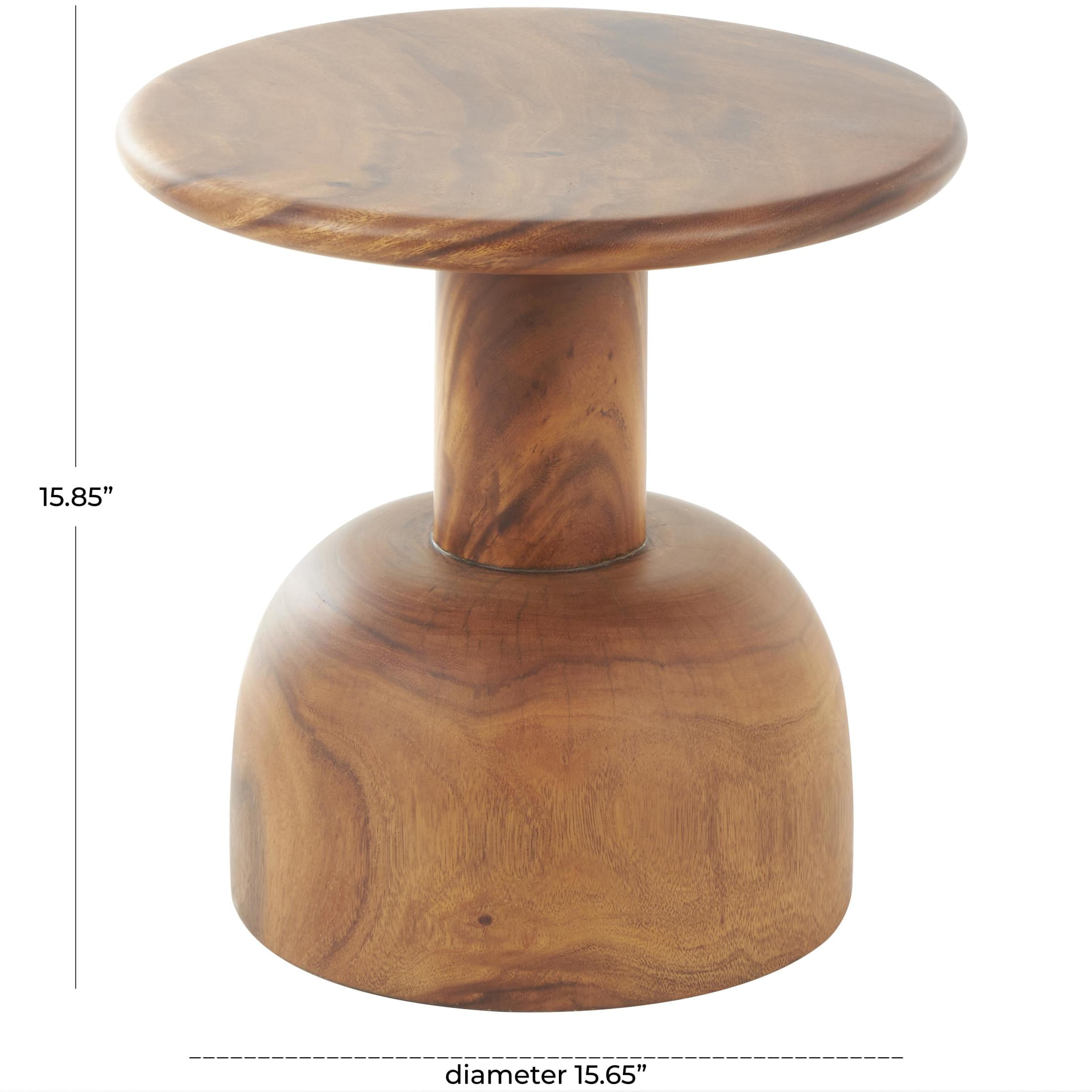 DecMode 16" x 16" Brown Wood Handmade Accent Table with Rounded Block Base, 1-Piece