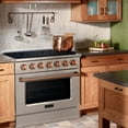 thumbnail image 6 of Akicon 36" Slide-in Freestanding Professional Style Gas Range with 5.2 Cu. Ft. Oven, 6 Burners, Convection Fan, Cast Iron Grates & Blue Porcelain Oven Interior, in Stainless Steel with Copper, 6 of 9