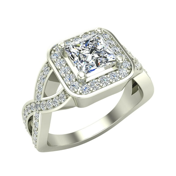 Diamond Engagement Ring for Women GIA certified Princess Cut Halo Rings Criss Cross Shank 14K White Gold 1.50 carat
